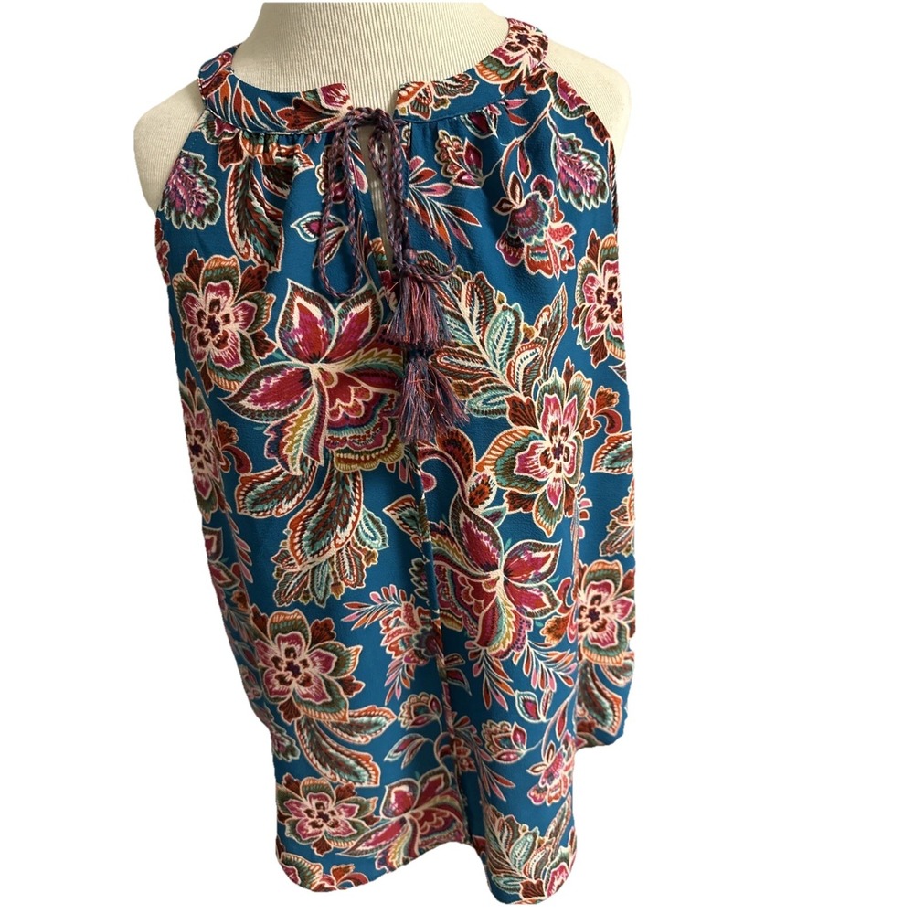 Rose & Olive Women's Sz M Tunic Top Sleeveless Multicolor Floral Turquoise